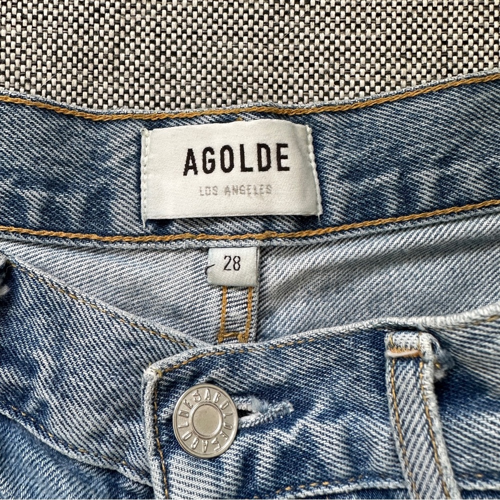 Agolde Light Blue Distressed Denim Jean Shorts - Picture 8 of 10